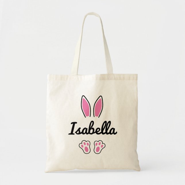 Bolso De Tela Nombre personalizado rosado Caza de huevos de pasc (Frente)