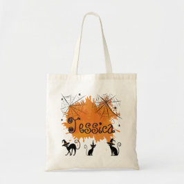 Bolso De Tela Nombre personalizado Spooky Black Cat Witch Web Sp