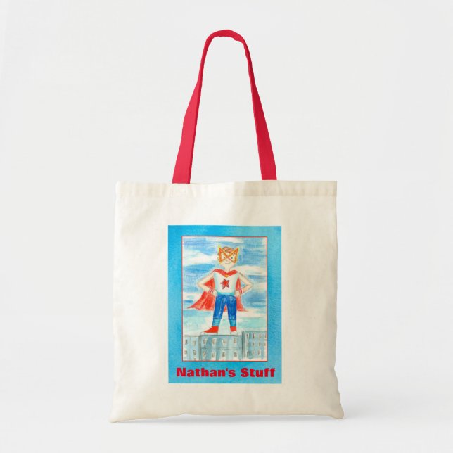 Bolso De Tela Nombre personalizado Superhéroe del niño (Frente)