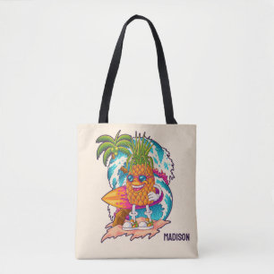 Bolso De Tela Nombre personalizado Surfing Pineapple