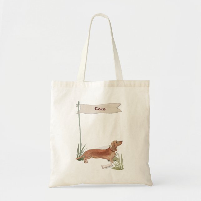 Bolso De Tela Nombre personalizado Tan Dachshund Perro Mascota (Frente)