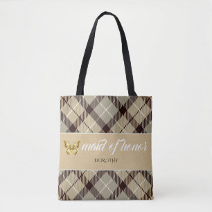 Bolso De Tela Nombre Personalizado Tartan Maid Of Honor Bridesma