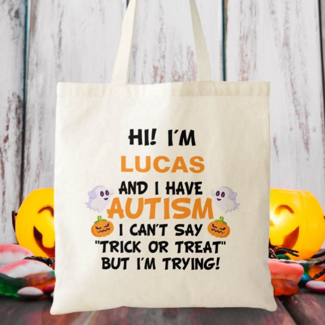 Bolso De Tela Nombre personalizado truco o trato de autismo  (Subido por el creador)