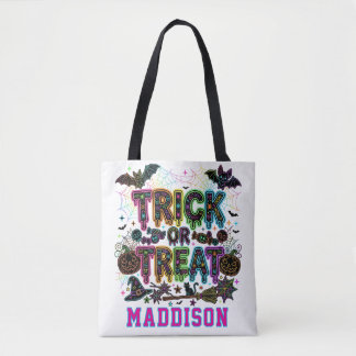 Bolso De Tela Nombre personalizado Truco o trato Niños Halloween