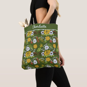 Bolso De Tela Nombre personalizado vegetación floral sin fisuras