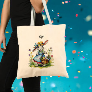Bolso De Tela Nombre personalizado Vintage Bunny Easter Treth