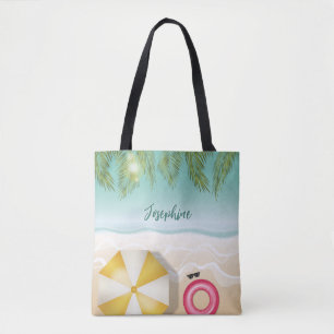 Bolso De Tela Nombre Personalizado Y Hojas De Palma De Playa Tro