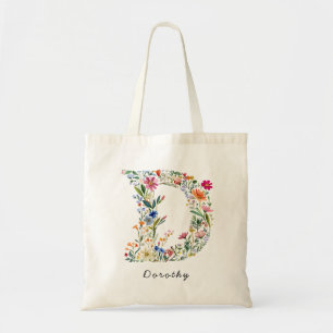 Bolso De Tela Nombre personalizado y monograma floral 'D'