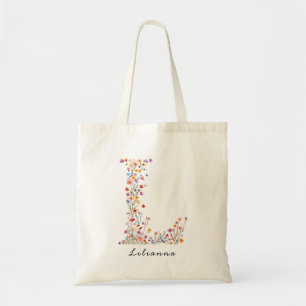 Bolso De Tela Nombre personalizado y monograma floral "L"
