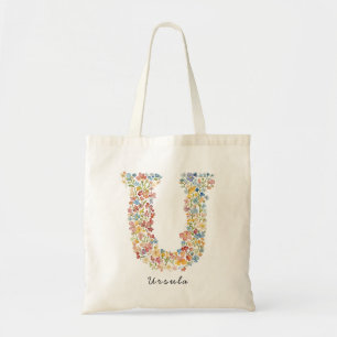 Bolso De Tela Nombre personalizado y monograma floral 'U'