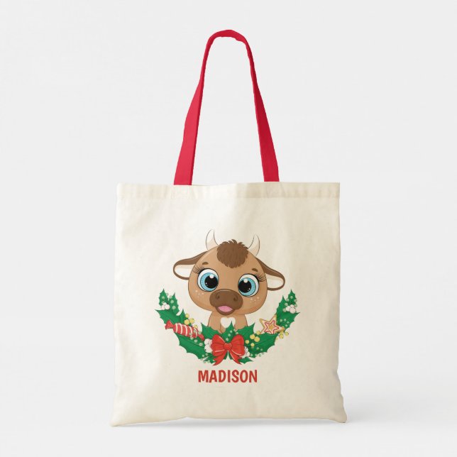Bolso De Tela Nombre personalizado y Navidades de texto recortad (Reverso)