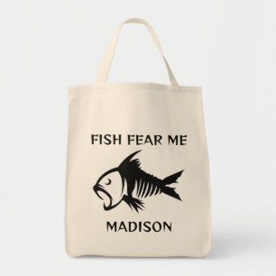 Bolso De Tela Nombre personalizado y pescado de texto