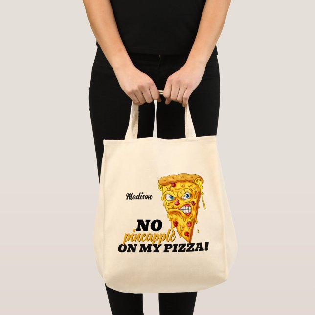 Bolso De Tela Nombre personalizado y pizza de ingredientes enoja (Anverso (producto))