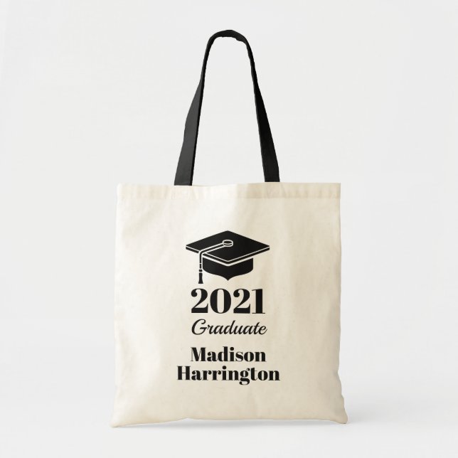 Bolso De Tela Nombre personalizado y totes de graduación de año (Frente)