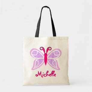 Bolso De Tela Nombre púrpura rosado de la mariposa