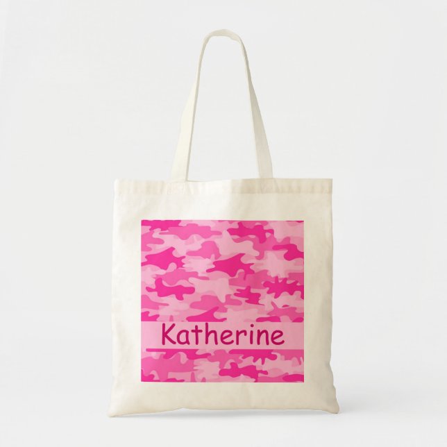Bolso De Tela Nombre rosado del camuflaje de Camo personalizado (Frente)