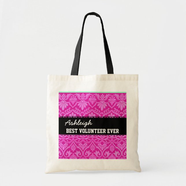 Bolso De Tela Nombre siempre de encargo blanco negro rosado del (Frente)