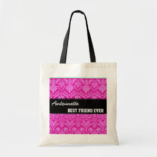Bolso De Tela Nombre siempre de encargo blanco negro rosado del