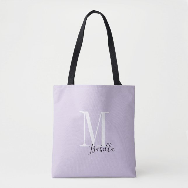 Bolso De Tela Nombre simple personalizado y morado monograma (Anverso)