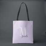 Bolso De Tela Nombre simple personalizado y púrpura monogramo<br><div class="desc">Elegante Monograma moderno personalizado y nombre bolsas de tote en color negro,  blanco y lavanda violeta,  simple y elegante. grandes regalos personalizados de fiesta nupcial en la fiesta nupcial,  la ducha nupcial o la despedida de soltera.  Personalizar el color de fondo con su elección.</div>