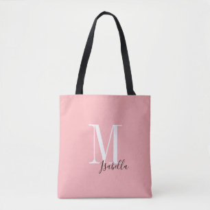 Bolso De Tela Nombre simple personalizado y rosa monograma