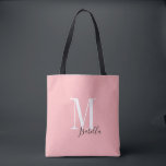 Bolso De Tela Nombre simple personalizado y rosa monogramo<br><div class="desc">Elegante Monograma moderno personalizado y nombre bolsas de tote en color negro,  blanco y rosa,  simple y elegante. grandes regalos personalizados de fiesta nupcial en la fiesta nupcial,  la ducha nupcial o la despedida de soltera.  Personalizar el color de fondo con su elección.</div>
