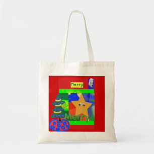 Bolso De Tela Nombre verde alegre en Navidad roja 