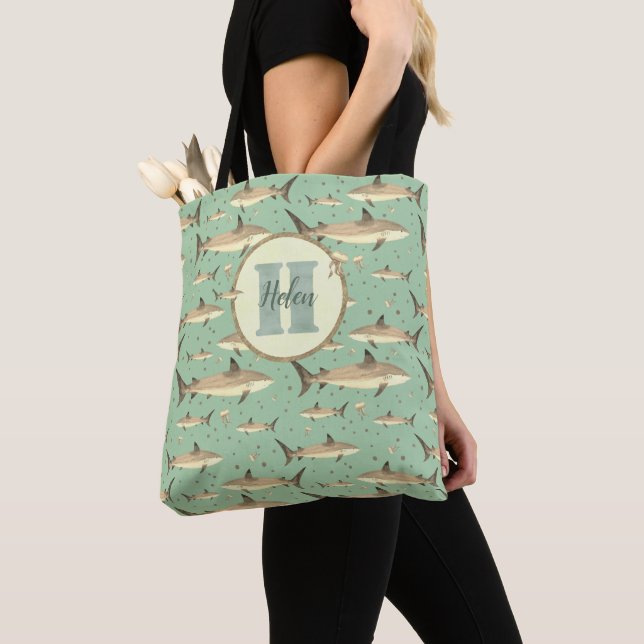 Bolso De Tela Nombre verde y amarillo + Monograma acuarela Tibur (Detalle)