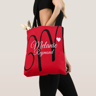 Bolso De Tela nombre y amor inicial rojo