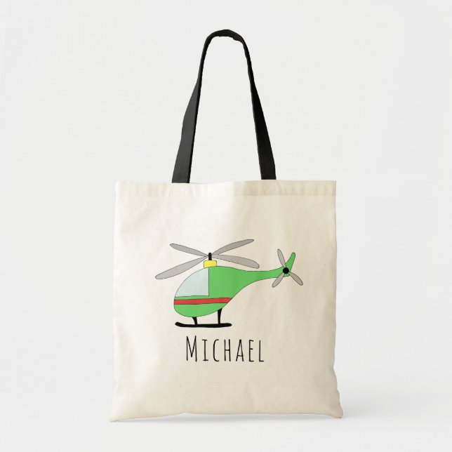 Bolso De Tela Nombre y avión de helicóptero de niño pequeño (Frente)