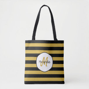 Bolso De Tela Nombre y monograma de las bandas de abejas amarill