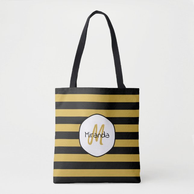 Bolso De Tela Nombre y monograma de las bandas de abejas amarill (Anverso)