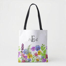 Bolso De Tela Nombre y monograma personalizados de los Wildflowe