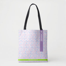 Bolso De Tela Nombre y monograma personalizados morado floral