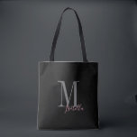 Bolso De Tela Nombre y monograma simple y simple de color rosa n<br><div class="desc">Elegante Monograma moderno personalizado y nombre bolsas de té en color negro y rosa,  simple y elegante. Grandes regalos personalizados de fiesta nupcial en la fiesta de boda,  la ducha de novia o la fiesta de soltera. Personalizar el monograma o nombre con su elección de color y fuente.</div>