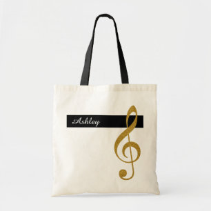 Bolso De Tela nombre y música dorada treble clef