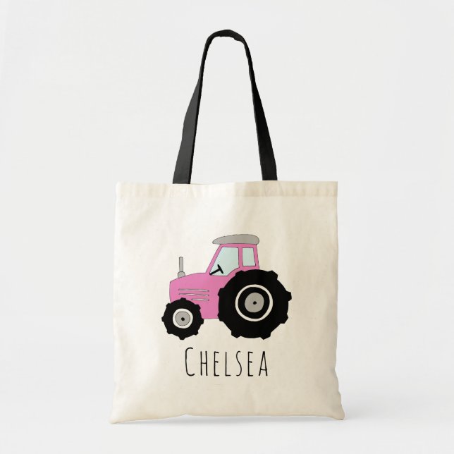Bolso De Tela Nombre y nombre de la granja rosada de una bebé (Frente)