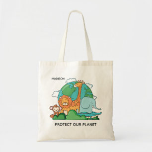 Bolso De Tela Nombre y texto personalizados Tierra con animales