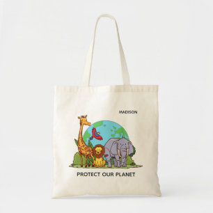 Bolso De Tela Nombre y texto personalizados Tierra con animales