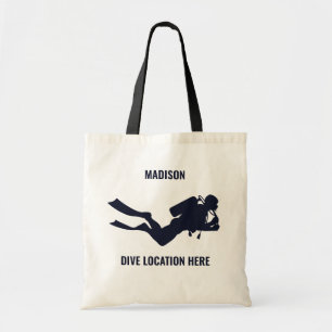 Bolso De Tela Nombre y ubicación personalizados Buceador Scuba