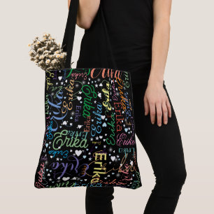 Bolso De Tela Nombres coloridos adoran el corazón y las estrella