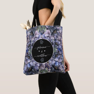 Bolso De Tela Nombres de Parejas Clásicas Bodas Florales Negras