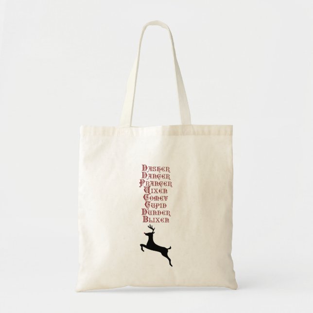 Bolso De Tela Nombres de renos Rudolph, cometa, reno blixen (Frente)