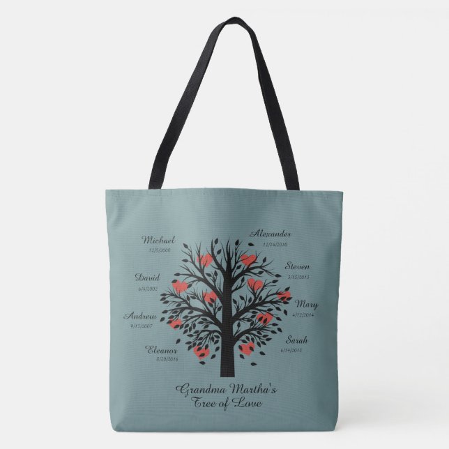 Bolso De Tela Nombres/fechas de encargo del árbol de la abuela (Anverso)