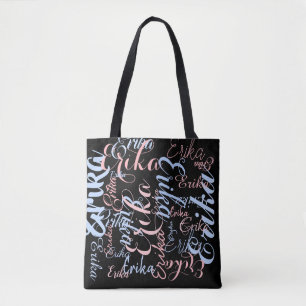 Bolso De Tela nombres manuscritos personalizados en negro