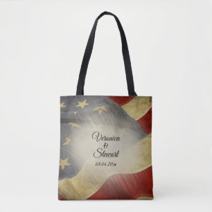 Bolso De Tela Nombres y fecha de la bandera estadounidense angus