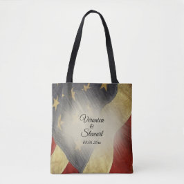 Bolso De Tela Nombres y fecha de la bandera estadounidense con p