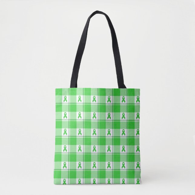 Bolso De Tela Non-Hodgkin's Lymphoma Awareness Plaid Lime Green (Anverso)