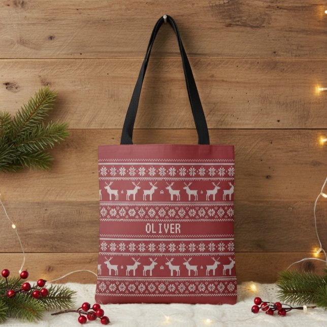 Bolso De Tela Nordic Reindeer Knit Pattern Personalized Tote Bag (Subido por el creador)