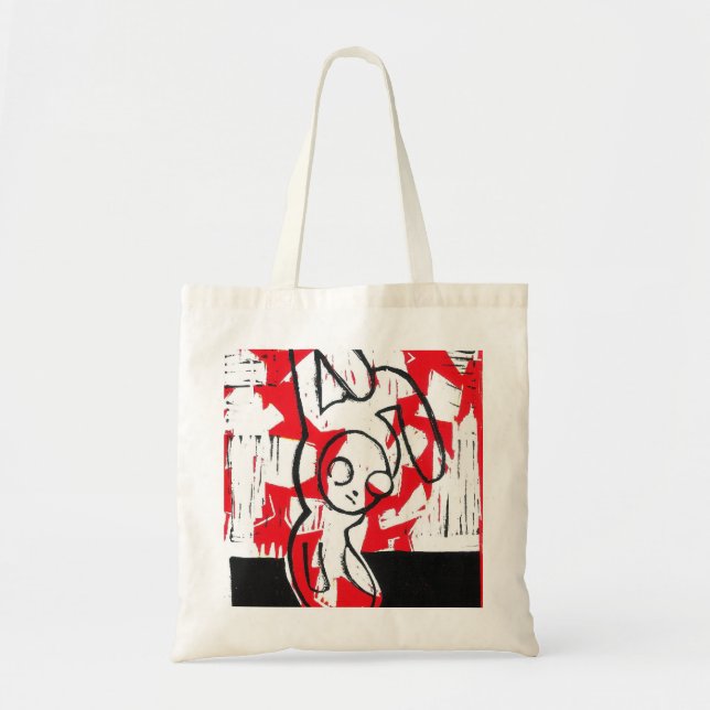 Bolso De Tela Normando el tote del conejito (rojo) (Frente)